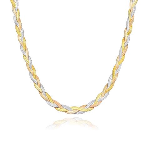 Three-color flat snake bone necklace for women, light luxury, niche, high-end design, 18K gold necklace, versatile clavicle chain